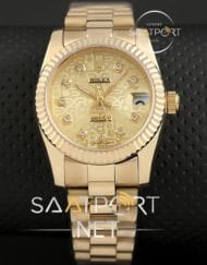 Replika Rolex Bayan Saat Full Gold Kasa ve Taşlı Kadran