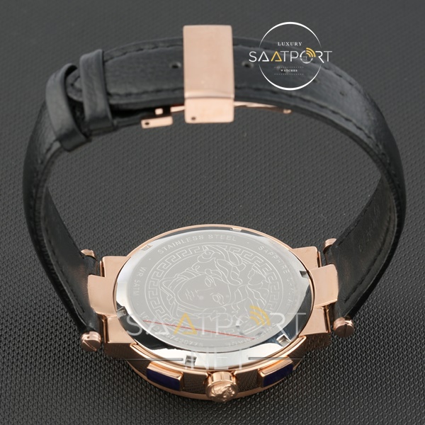 Versace erkek saat modeli siyah deri kordon replika saat