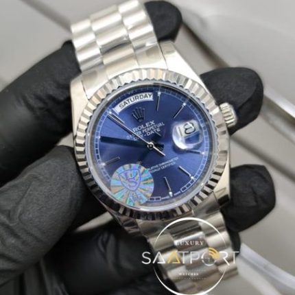 Rolex Saat Day Date Otomatik Mekanizma Tırtıklı Bezel Mavi Kadran