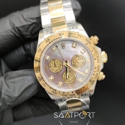 Rolex Saat Otomatik Daytona Taşlı Kadran Gold Bezel Çelik Kordon