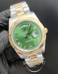 Rolex Saat Day Date Otomatik 41mm Roma Rakamlı Yeşil Kadran Tırtıklı Bezel