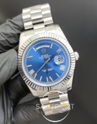 Rolex Saat Day Date Otomatik 41mm Roma Rakamlı Mavi Kadran Tırtıklı Bezel