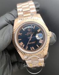 Rolex Saat Day Date Otomatik 41mm Roma Rakamlı Siyah Kadran Tırtıklı Bezel