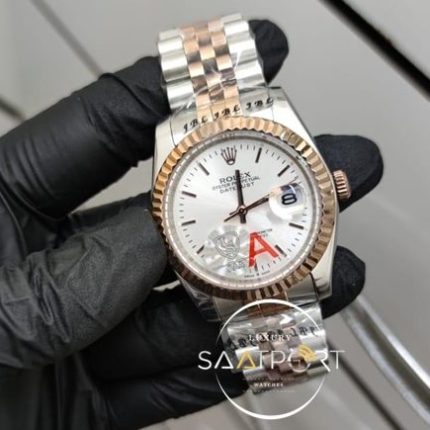 Rolex Saat DateJust Otomatik Mekanizma Beyaz Kadran Tırtıklı Bezel Jubile Kordon