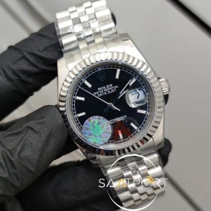 Rolex Saat DateJust Siyah Kadran Çelik Jubile Kordon Tırtıklı Bezel