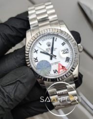 Rolex Saat Day Date Otomatik Beyaz Kadran Roma Rakamlı Tırtıklı Bezel