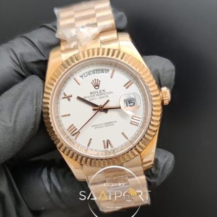 Rolex Saat Datejust Rose Kasa Roma Rakamlı Beyaz Kadran Tırtıklı Bezel