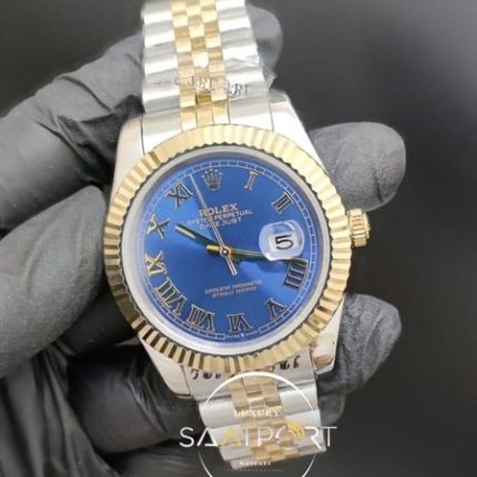 Rolex Saat Datejust Oyster Perpetual Roma Rakamlı Mavi Kadran Tırtıklı Bezel