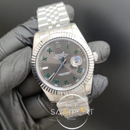 Rolex Saat Datejust Otomatik Yeşil Roma Rakamlı Gri Kadran Jubile Kordon