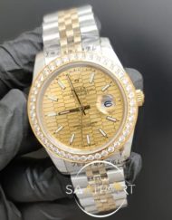 Rolex Saat Datejust Desenli Gold Kadran Taşlı Bezel Otomatik Jubile Kordon