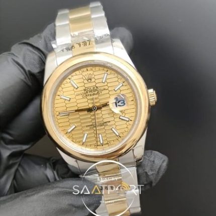 Rolex Saat Datejust 41mm Desenli Sarı Kadran Düz Gold Bezel