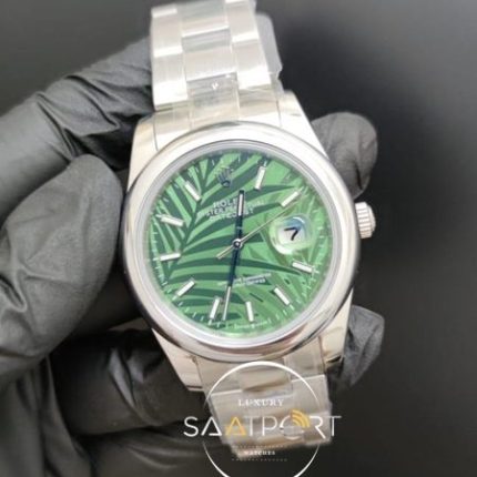 Rolex Saat Datejust 41mm Desenli Yeşil Kadran Düz Çelik Bezel