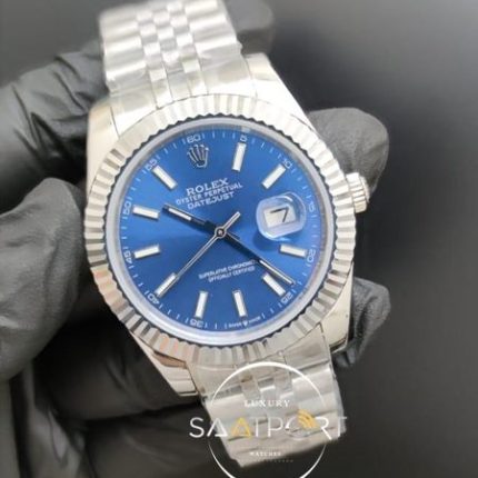 Rolex Saat Datejust Desenli Mavi Kadran Jubile Kordon Tırtıklı Bezel