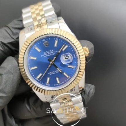 Rolex Saat Datejust Mavi Kadran Jubile Kordon Tırtıklı Gold Bezel
