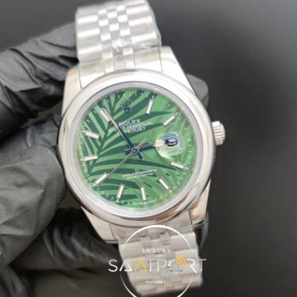 Rolex Saat Datejust Desenli Yeşil Kadran Jubile Kordon Düz Bezel