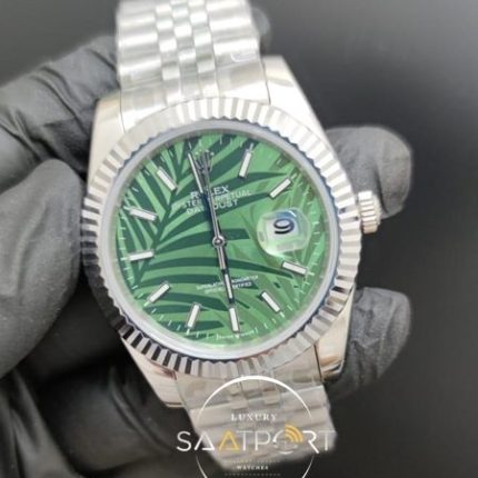 Rolex Saat Datejust Desenli Yeşil Kadran Tırtıklı Bezel Jubile Kordon