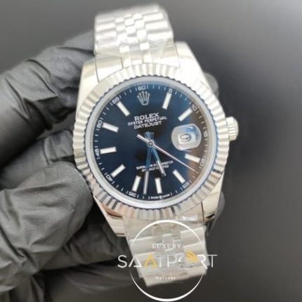 Rolex Saat Datejust Siyah Kadran Tırtıklı Bezel Çelik Jubile Kordon