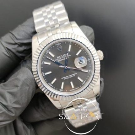 Rolex Saat Datejust Gri Kadran Tırtıklı Bezel Çelik Jubile Kordon