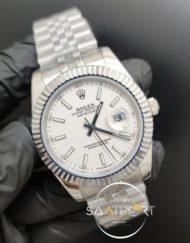 Rolex Saat Datejust Beyaz Kadran Tırtıklı Bezel Çelik Jubile Kordon