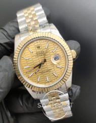 Rolex Saat Datejust Desenli Gold Kadran Tırtıklı Bezel Jubile Kordon