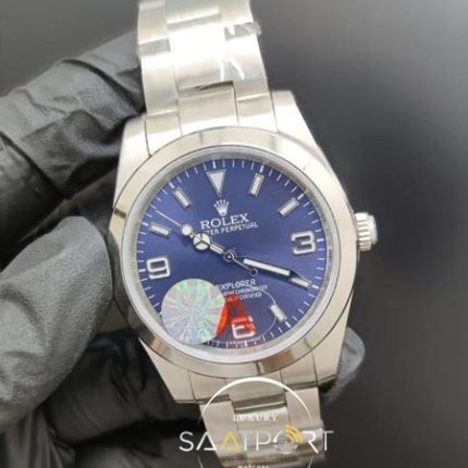 Rolex Saat Oyster Perpetual Explorer Mavi Kadran Düz Çelik Bezel