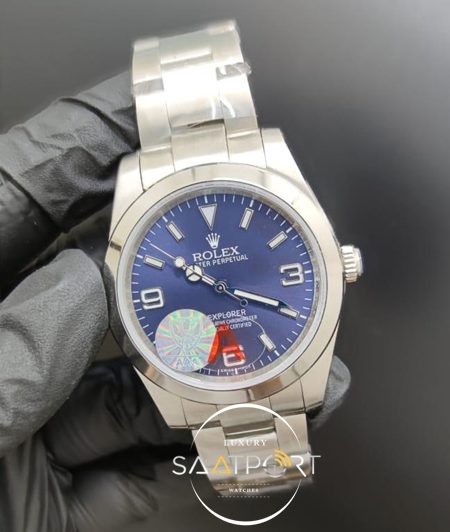Rolex Saat Oyster Perpetual Explorer Mavi Kadran Düz Çelik Bezel