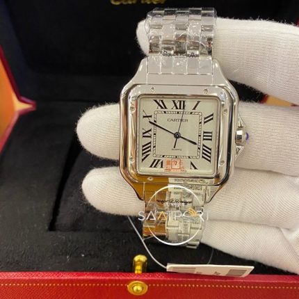 Cartier Panthere Çelik Kasa Roma Rakamlı Beyaz Kadran Bayan Saati