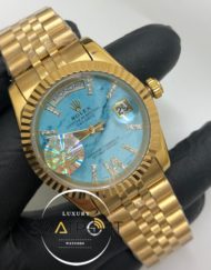 Rolex Saat Day Date Roma Rakamlı Turkuaz Kadran Tırtıklı Gold Bezel