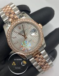 Rolex Saat Otomatik Datejust Taşlı Bezel Desenli Gri Kadran Jubile Kordon