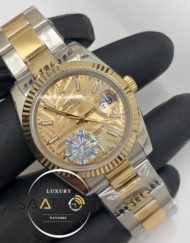 Rolex Saat Otomatik Datejust Tırtıklı Bezel Desenli Gold Kadran Oyster Çelik Kordon
