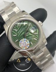 Rolex Saat Datejust Otomatik Desenli Yeşil Kadran Düz Bezel Oyster Çelik Kordon