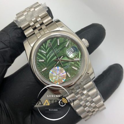 Rolex Saat Datejust Otomatik Desenli Yeşil Kadran Düz Bezel Jubile Çelik Kordon