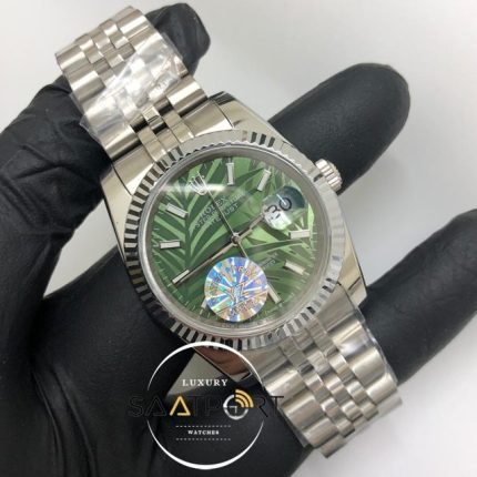 Rolex Saat Datejust Tırtıklı Bezel Desenli Yeşil Kadran Jubile Çelik Kordon