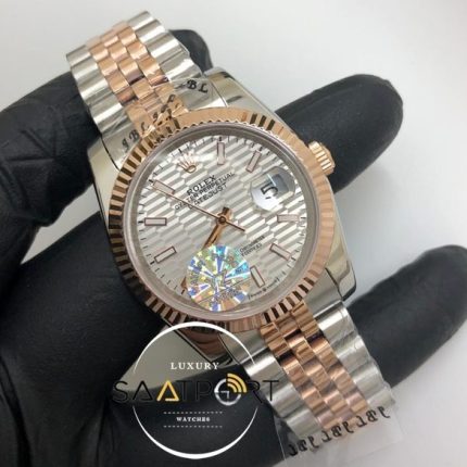 Rolex Saat Datejust Tırtıklı Bezel Desenli Gri Kadran Jubile Çelik Kordon