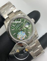 Rolex Saat Datejust Tırtıklı Bezel Desenli Yeşil Kadran Oyster Çelik Kordon