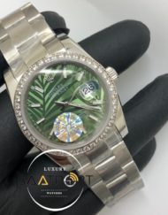 Rolex Saat Datejust Taşlı Baget Bezel Desenli Yeşil Kadran Oyster Çelik Kordon Otomatik