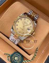 Rolex Saat Datejust Tırtıklı Gold Bezel Taşlı Gold Kadran Jubile Çelik Kordon
