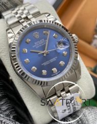 Rolex Saat Datejust Tırtıklı Çelik Bezel Taşlı Mavi Kadran Jubile Çelik Kordon