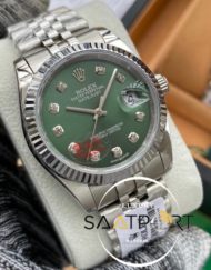 Rolex Saat Datejust Tırtıklı Çelik Bezel Taşlı Yeşil Kadran Jubile Çelik Kordon