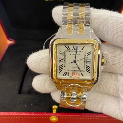 Cartier Panthere Gold Bezel Roma Rakamlı Beyaz Kadran Bayan Saati
