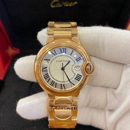 Cartier Ballon Bleu Gold Kasa Roma Rakamlı Gri Beyaz Kadran