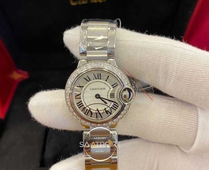 Cartier Ballon Bleu Taşlı Bezel Çelik Kasa Otomatik Bayan Saati