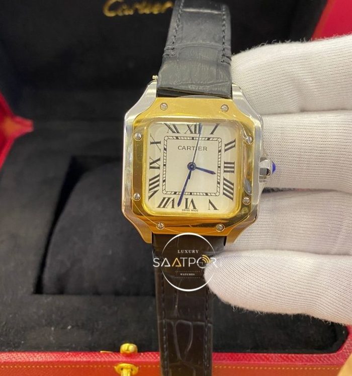 Cartier Panthere Çelik Gold Bezel Roma Rakamlı Beyaz Kadran Bayan Saati