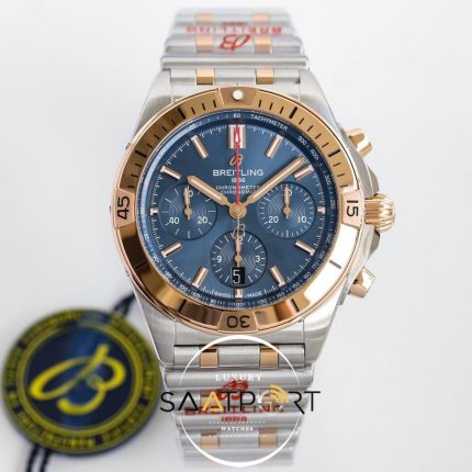 Yeni Breitling Chronomat B01 42mm Mavi Kadran Gold Bezel ETA