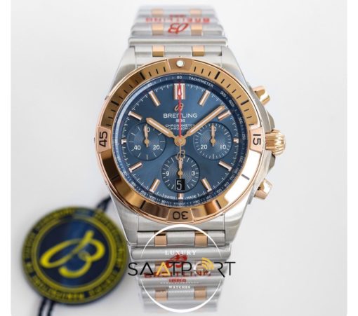 Yeni Breitling Chronomat B01 42mm Mavi Kadran Gold Bezel ETA