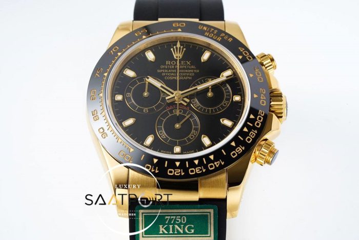 Rolex Daytona 116518 King Factory Siyah Kadran 40 mm 904L Gold Kasa Super Clone ETA