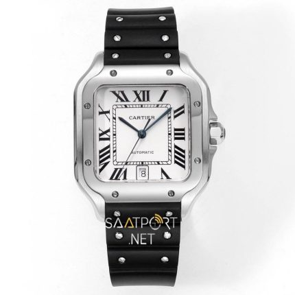Cartier Santos De Cartier 40 mm Beyaz Kadran Silikon Kordon Super Clone ETA
