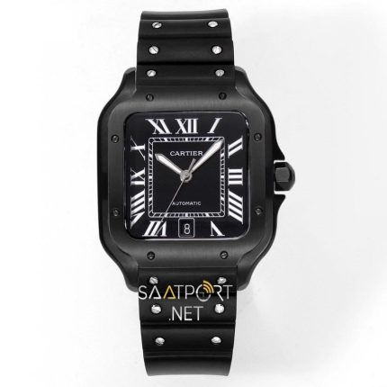 Cartier Santos De Cartier 40 mm Black Dial Silikon Kordon Super Clone ETA