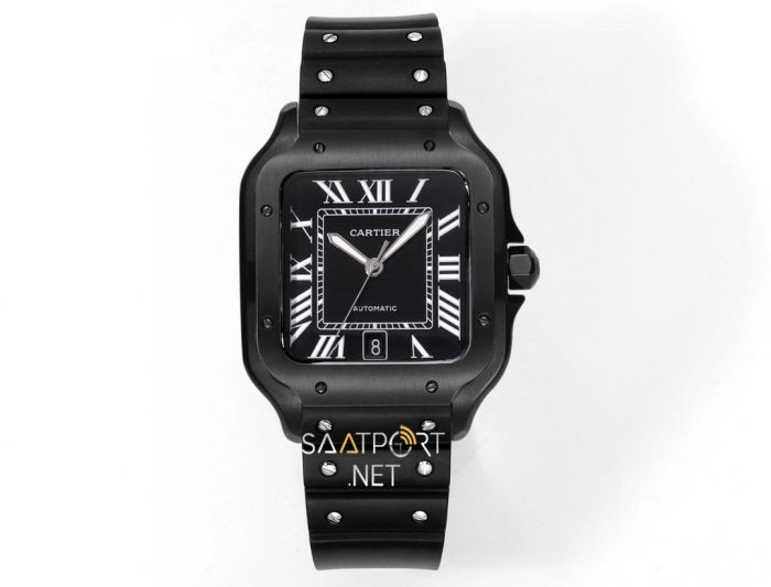 Cartier Santos De Cartier 40 mm Black Dial Silikon Kordon Super Clone ETA