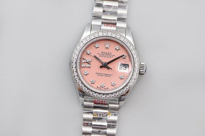 Rolex Date Just 28mm Pink Taşlı Bezel Eta Saat
